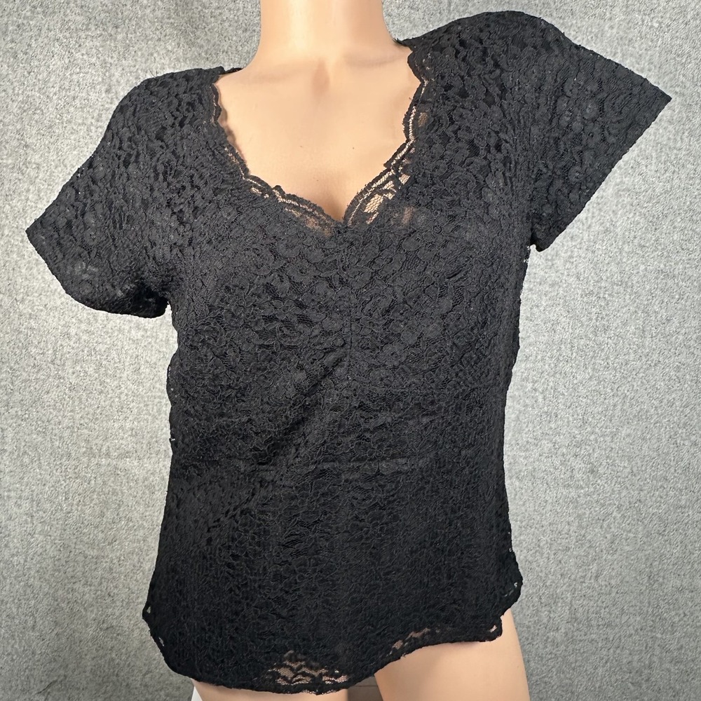 Vintage Talbots‎ Womens 12 Top Lace Black Short Sleeve Lined Whimsigoth Romantic